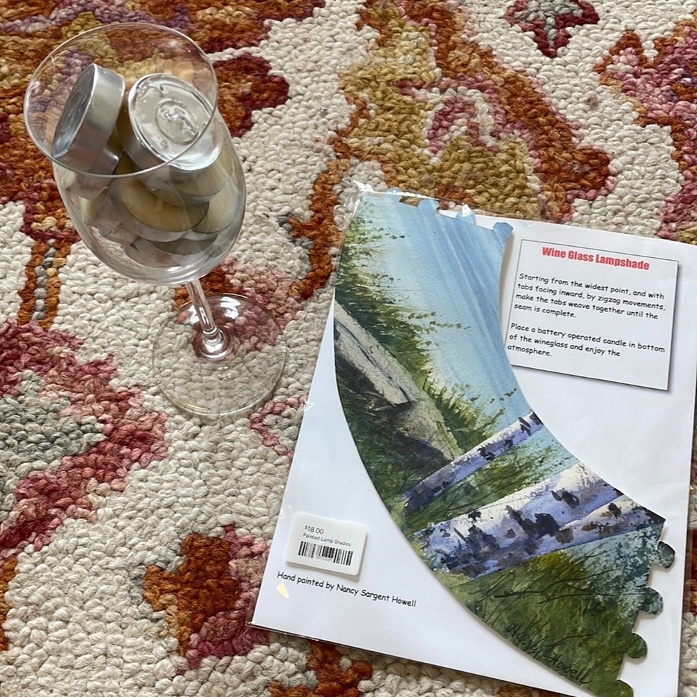 Hand Painted Wine Glass Lampshade w/Glass & Tealights